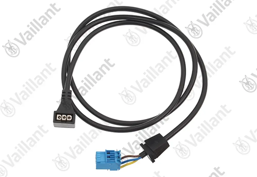 Vaillant Kabelbaum mit schwarzem Stecker und mehreren Leitungen, verbunden mit einem blauen Stecker, zur Verwendung in Pumpensystemen.